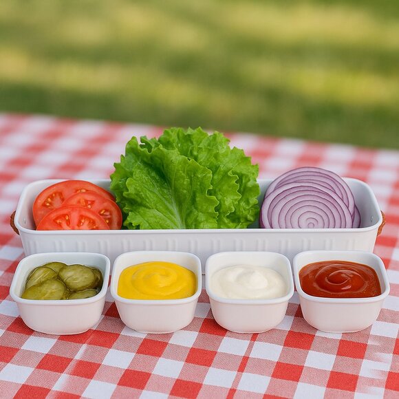 NEW Better Homes & Gardens Galvanized Bowls Tray Rectangle Condiment Tray Set 5 - Picture 14 of 15